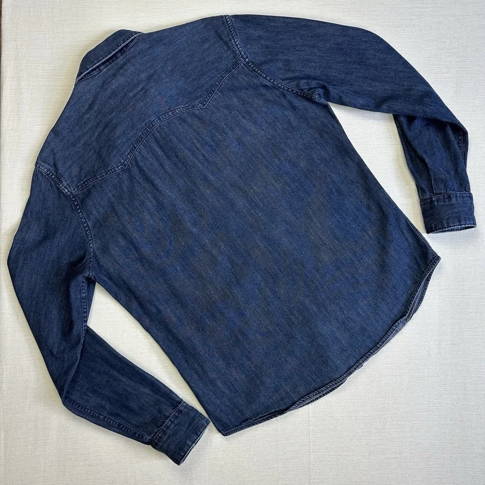 Levis Denim Shirt Modern Fit Sawtooth Pearl Snap Men M Dark Blue Western Rancher
